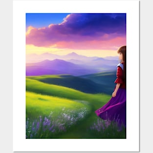 Girl in the landscape Posters and Art